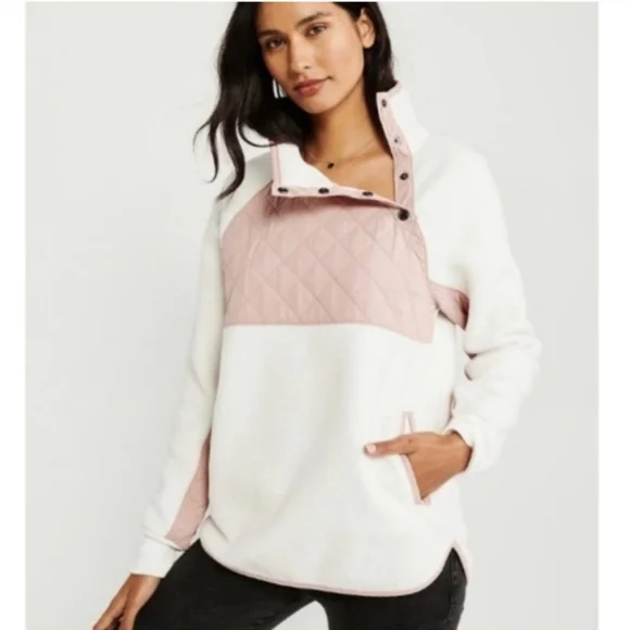 Abercrombie & Fitch Women's Asymmetrical Snap-Up Fleece Jacket Pink Size Small - Picture 7 of 13